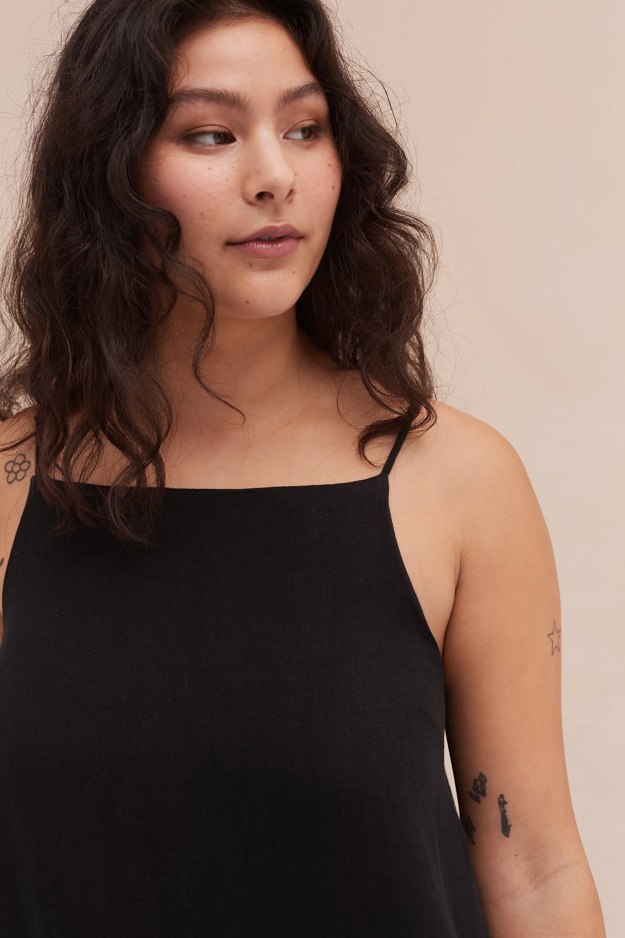 Square Nightie Black Linen