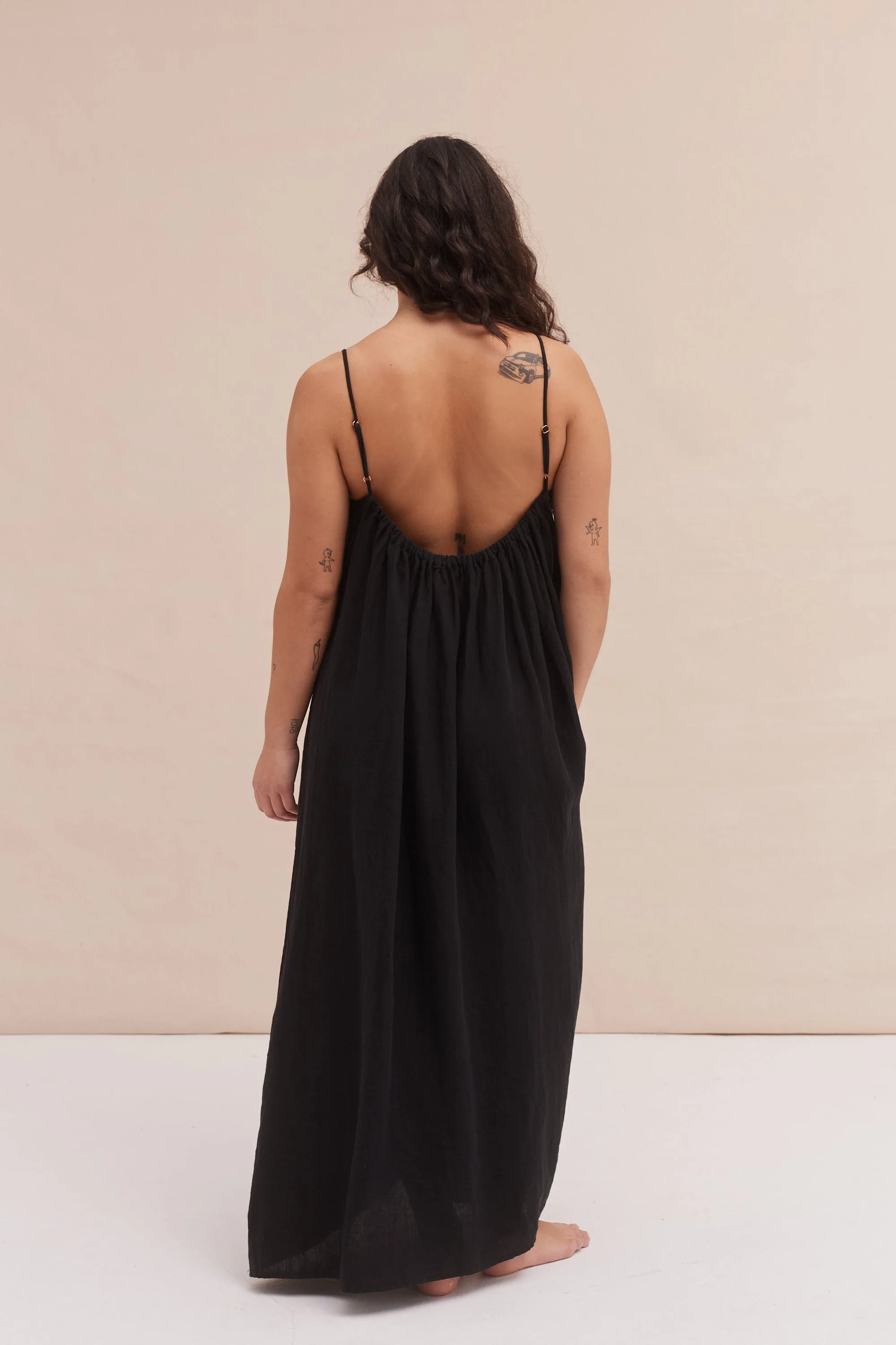 Square Nightie Black Linen
