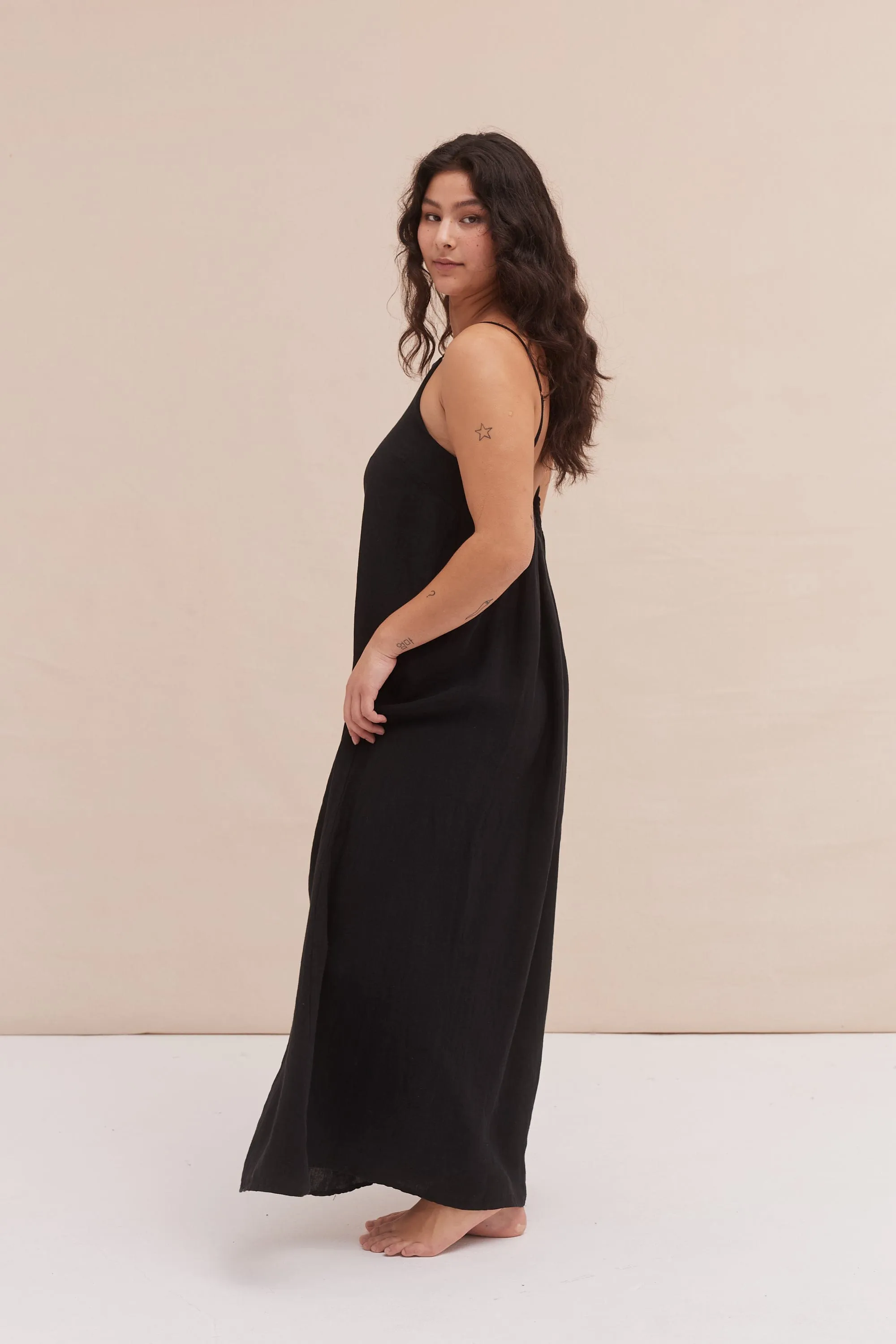 Square Nightie Black Linen