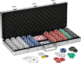 Texas Hold 'em Clay Poker Chip Set with Aluminum Case, 500 Striped Dice Chips
