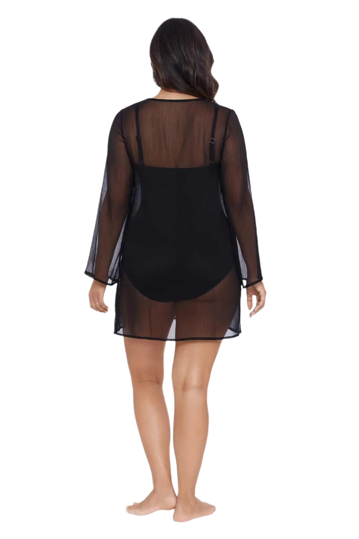Trimshaper Solid Embroidered Coverup Dress Swim Cover Up - Black