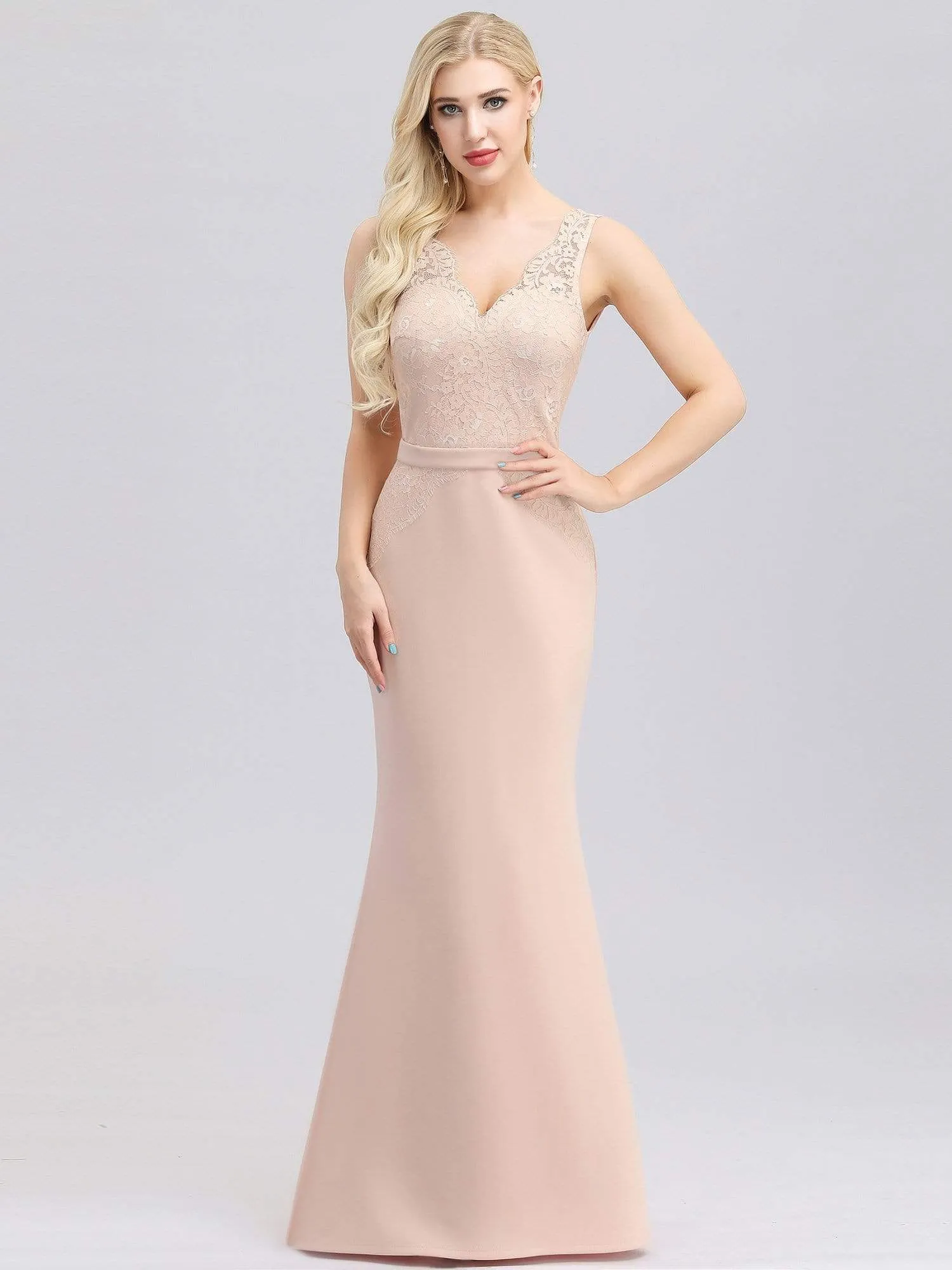 V-Neck Floral Lace Fishtail Evening Dress