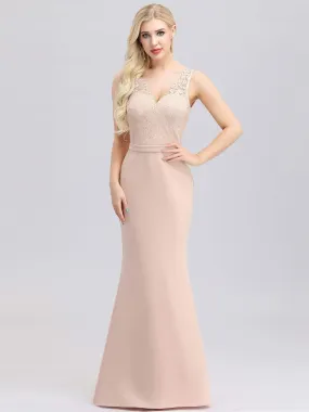 V-Neck Floral Lace Fishtail Evening Dress