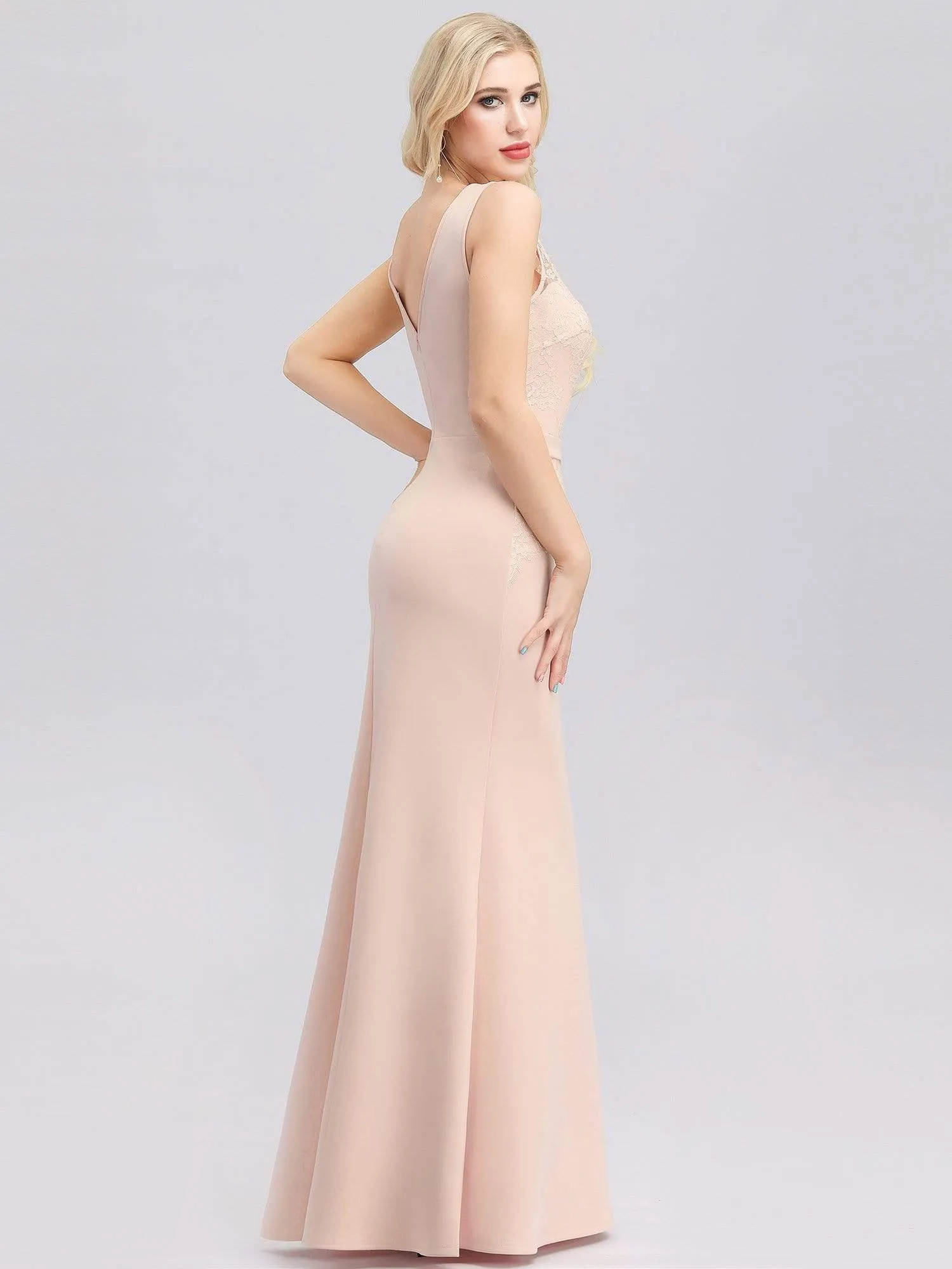 V-Neck Floral Lace Fishtail Evening Dress