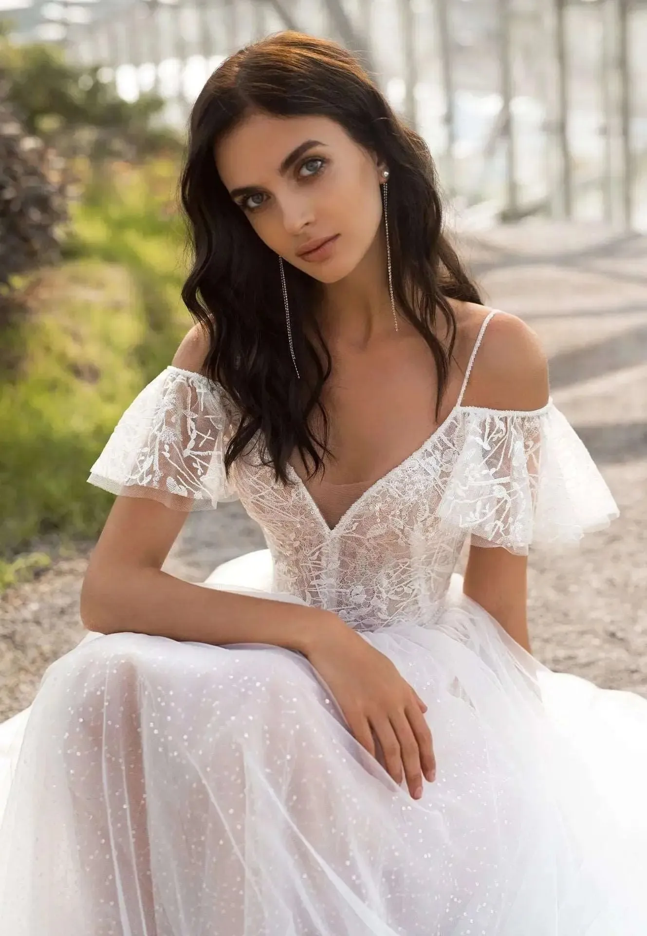 V Neck Lace Wedding Dress