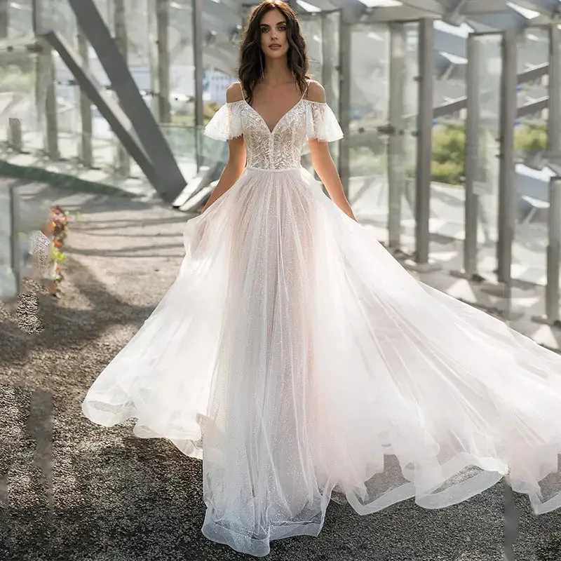V Neck Lace Wedding Dress