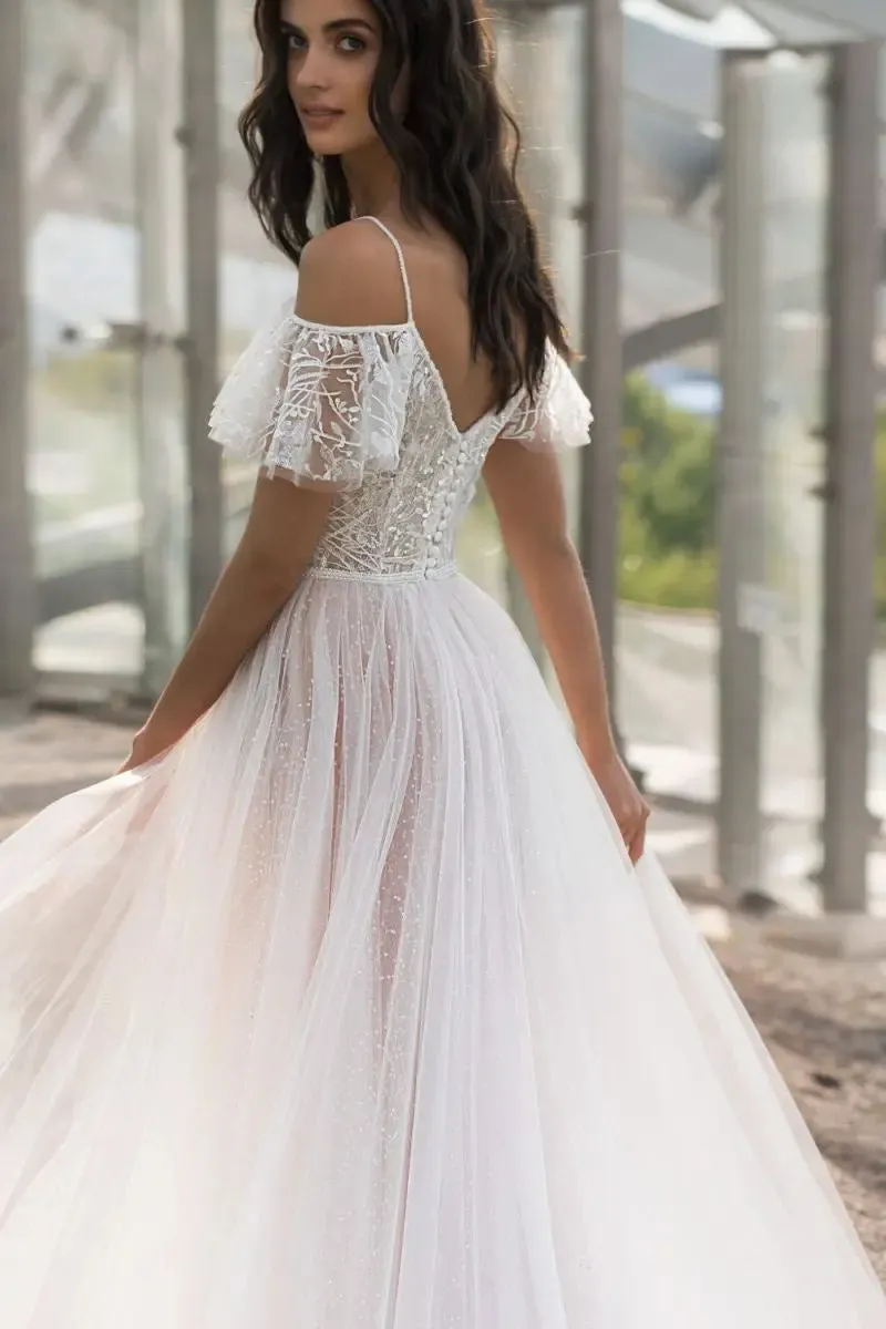 V Neck Lace Wedding Dress