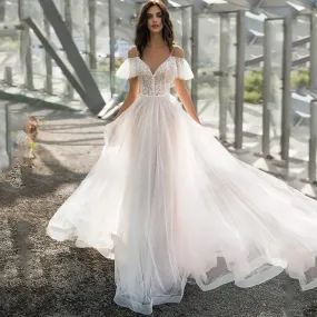 V Neck Lace Wedding Dress