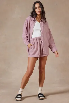 (W) Riviera Linen Short in Iris Pink
