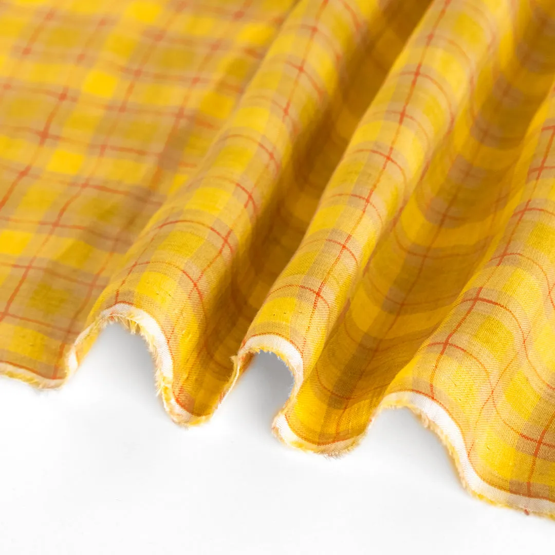 Windowpane Check Yarn Dyed Linen - Butter