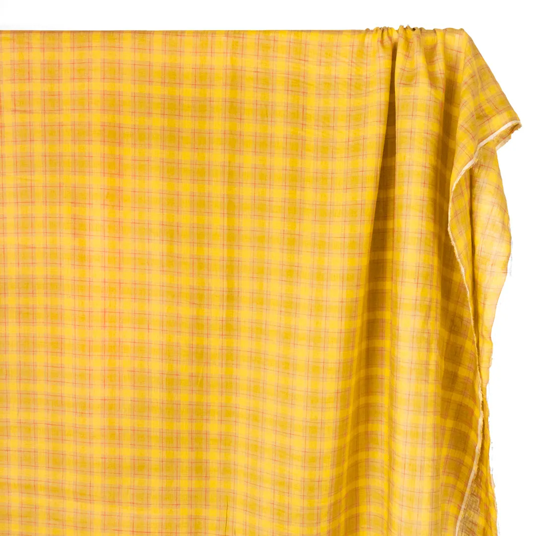 Windowpane Check Yarn Dyed Linen - Butter