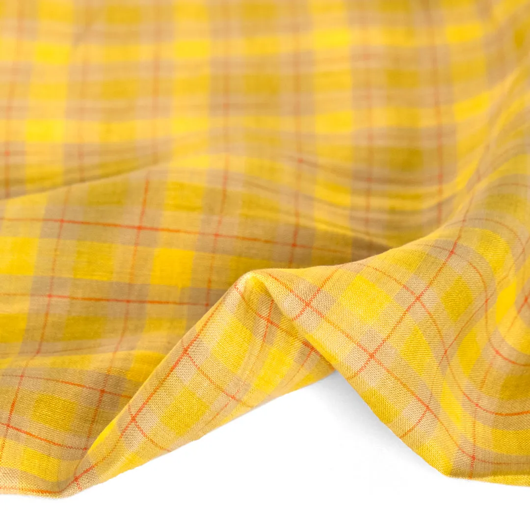 Windowpane Check Yarn Dyed Linen - Butter