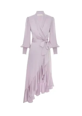 ZIMMERMANN - Light Lavender Silk Wrap Midi Dress